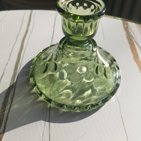 Vintage Green Glass Candle Stick Holders Set of 2 - Picture 4 of 6
